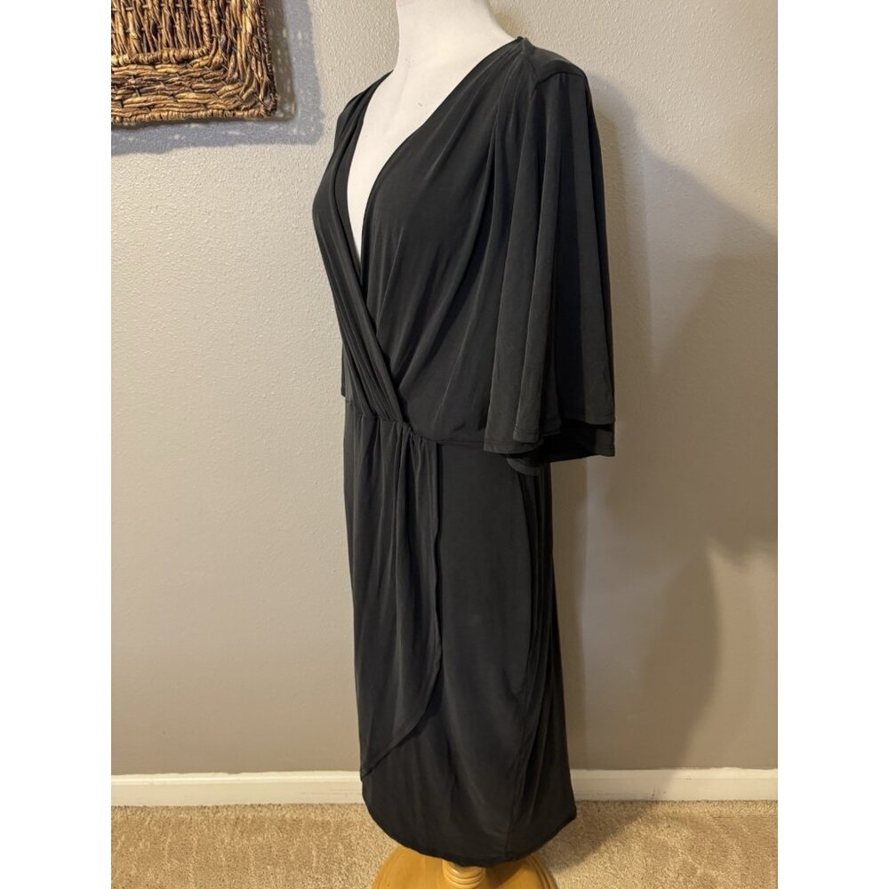 Lulus Midi Dress 1X Black Short Flutter Sleeve Stretch Silky Soft Washable NEW - Picture 5 of 9